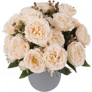 Artificial Peonies Silk Flowers, Beige Faux Peony Bouquet 4 Bundles Florals